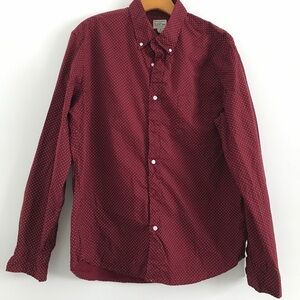 J CREW MENS DRESS SHIRT BURGUNDY LONG SLEEVE BUTTON SLIM UNTUCK LARGE